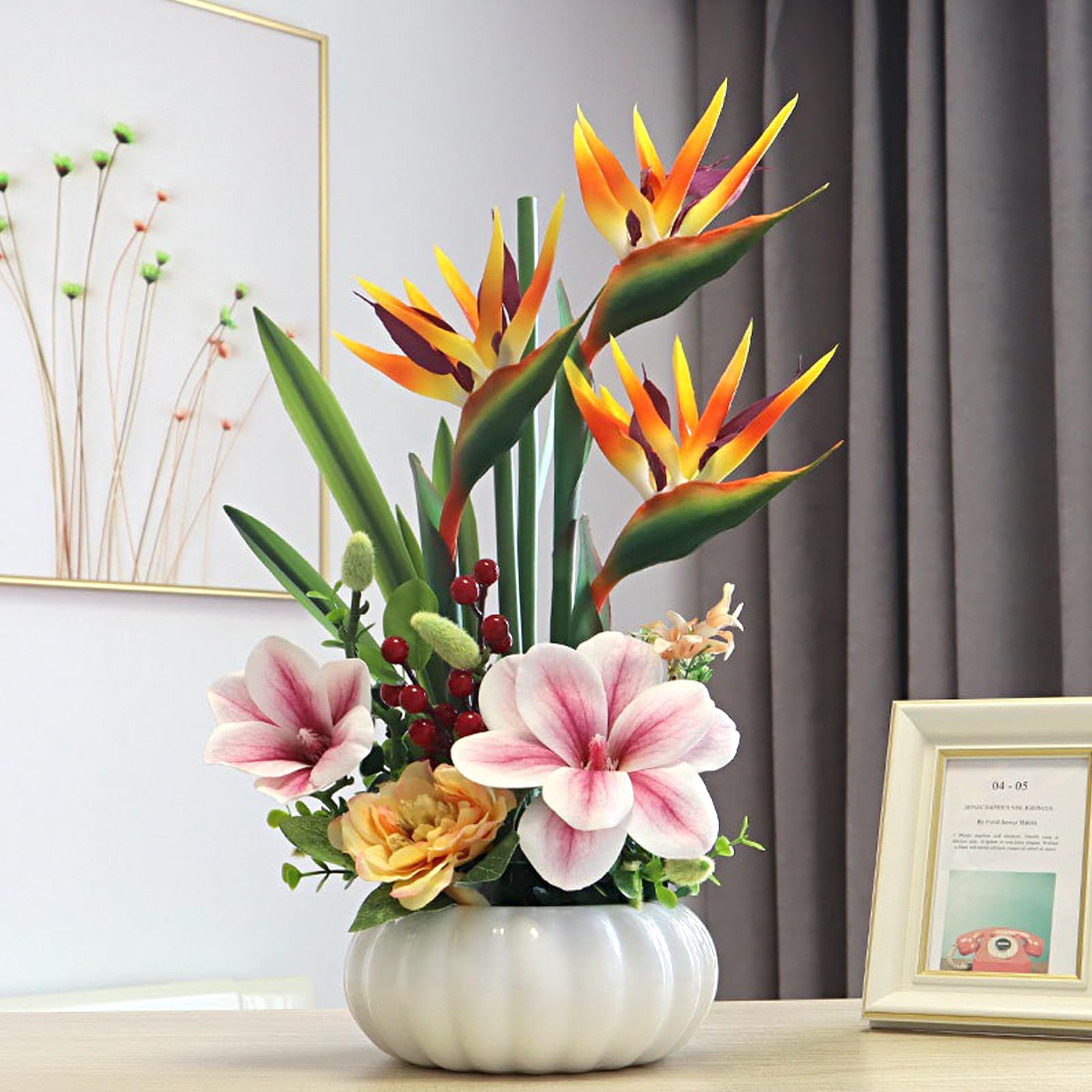 Amazon｜Bacucine 人工観葉植物 極楽鳥花 造花 6本 アーティ